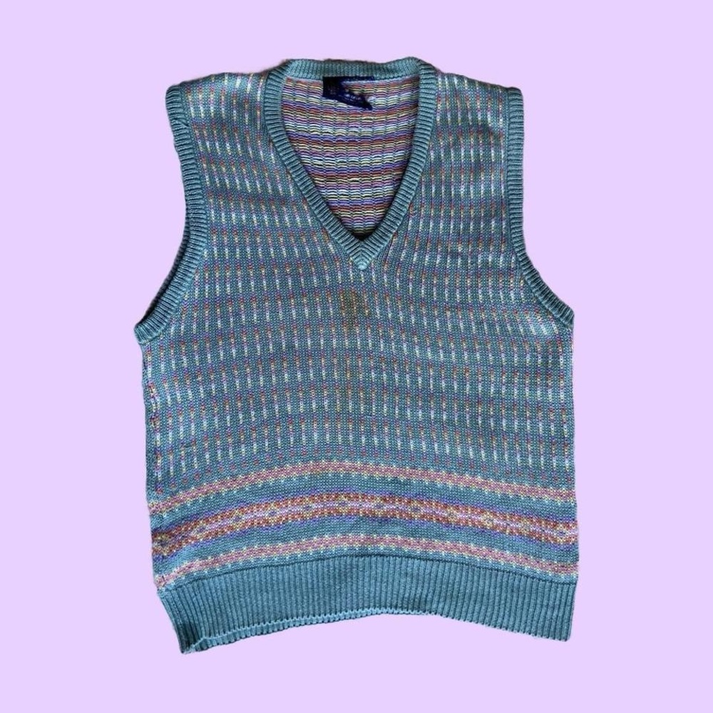 Vintage 80s / 90s Blue and pink knitted sweater vest 🔥